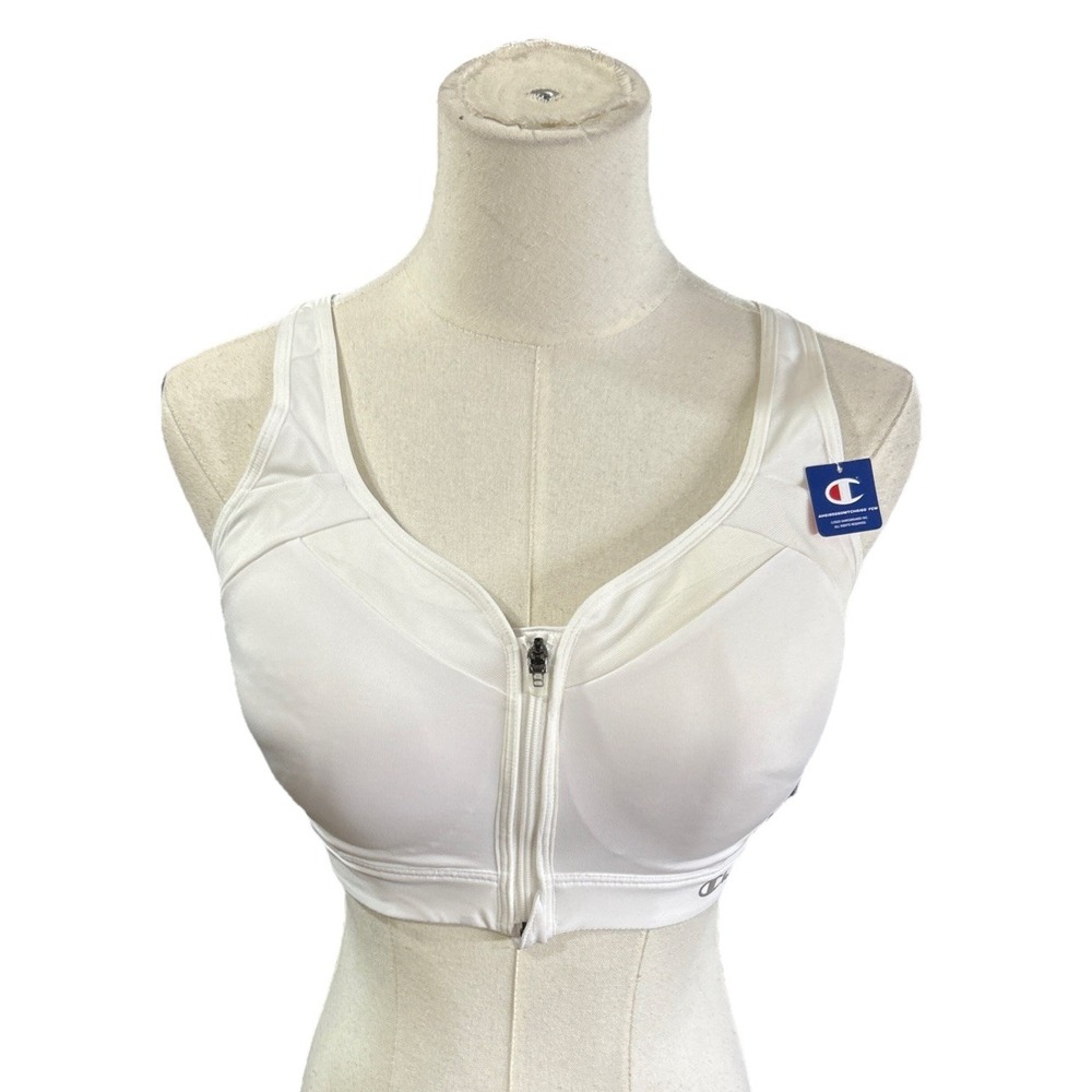 Champion Double Dry Bra 36d White Women's Sports Zip Front